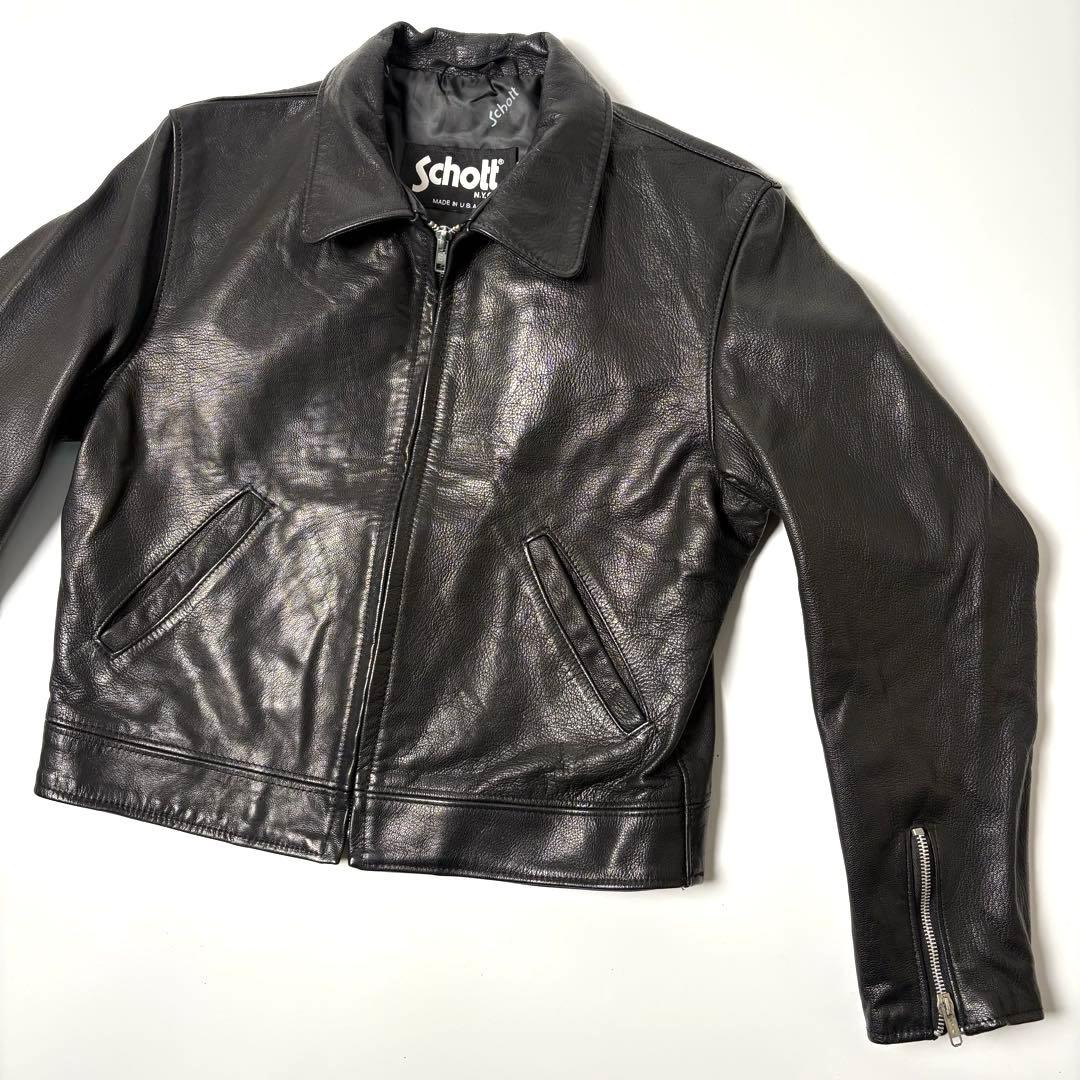 【米国製】Schott レザーライダースジャケット 黒M レディース U247W
