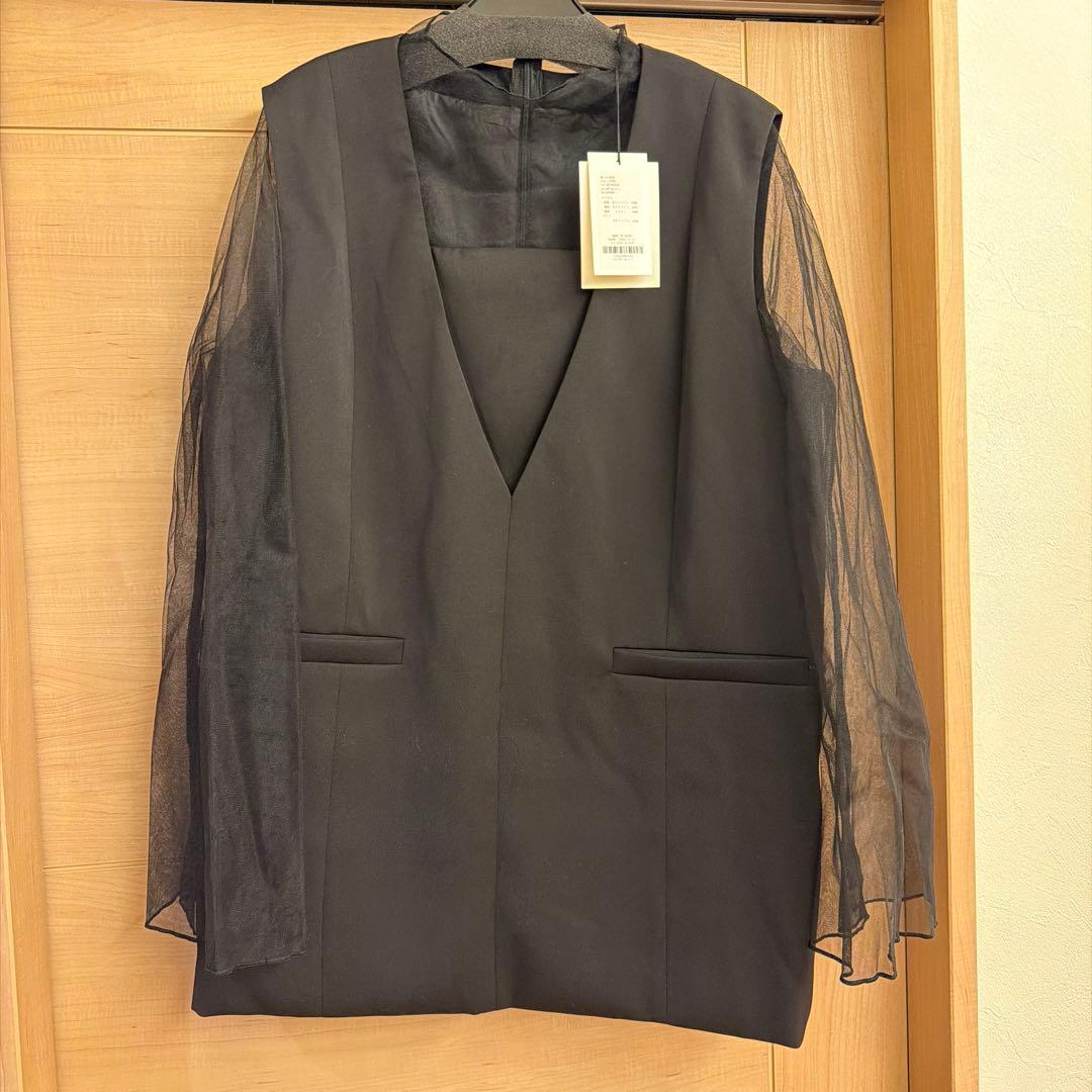 新品未使用 タグ付きGIRLシースルー袖 Vネック パーティードレス