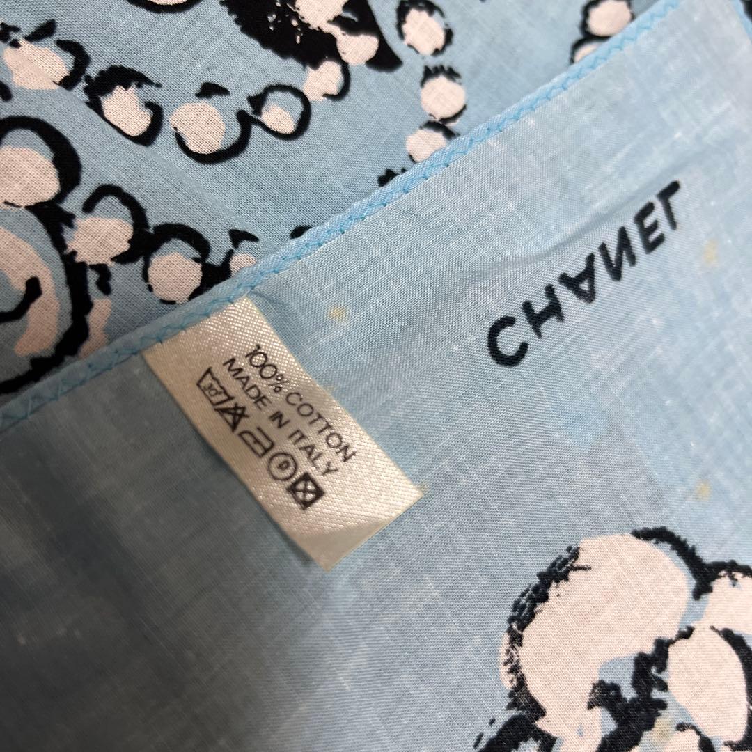 CHANEL 水色 ハンカチ　⚠️保管ジミあり‼️