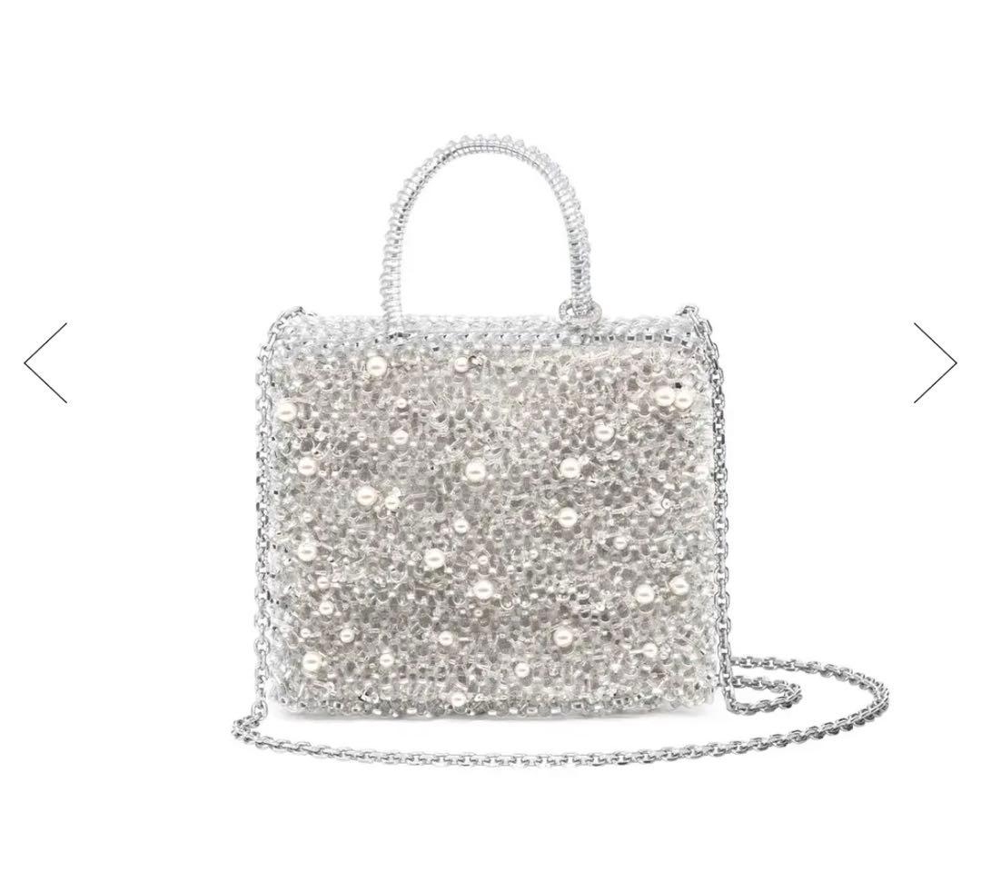 美品　ANTEPRIMA ペルラ グリッター/スクエア スモール/シルバー