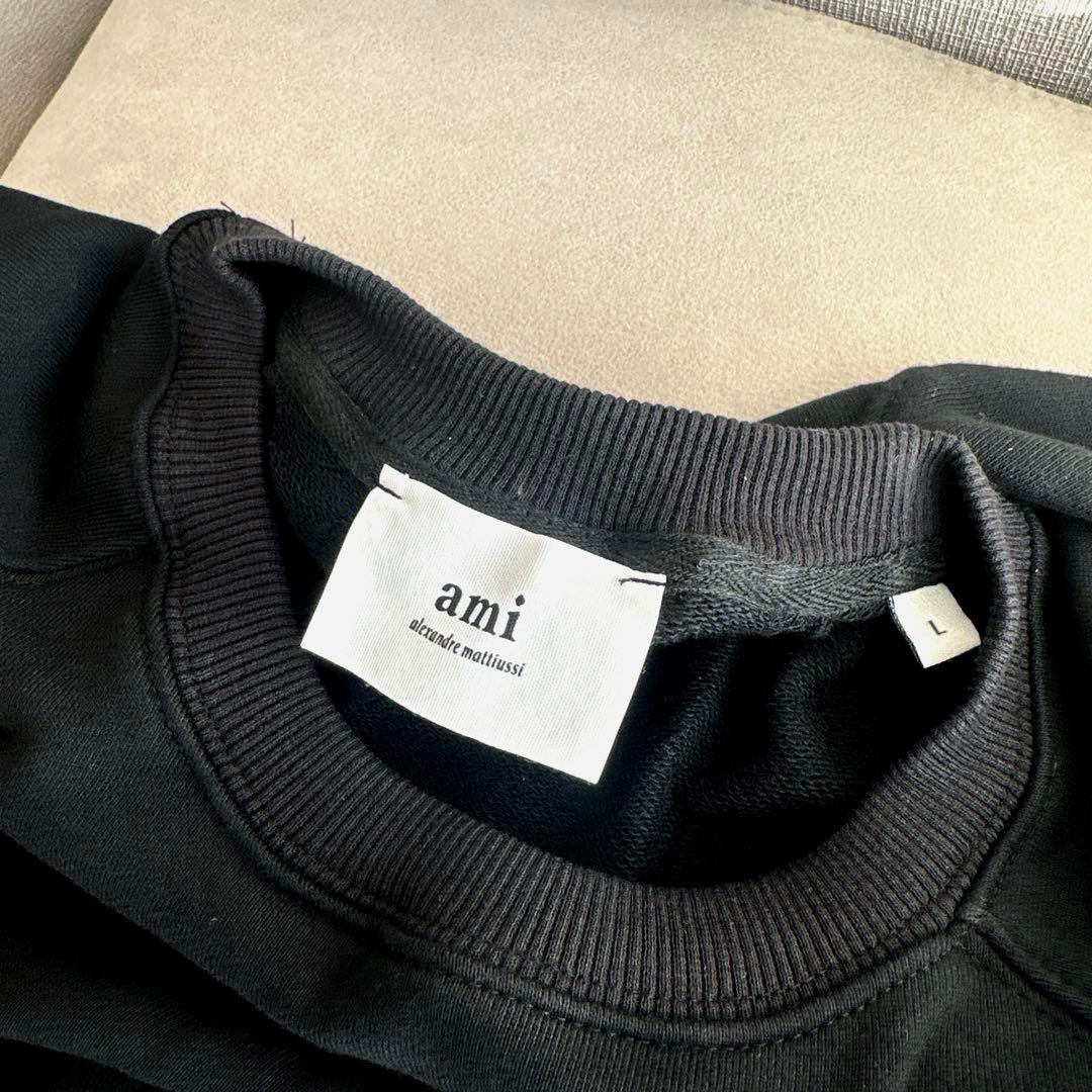 【美品】AMI PARIS アミパリス ロゴトレーナー 黒 Lサイズ