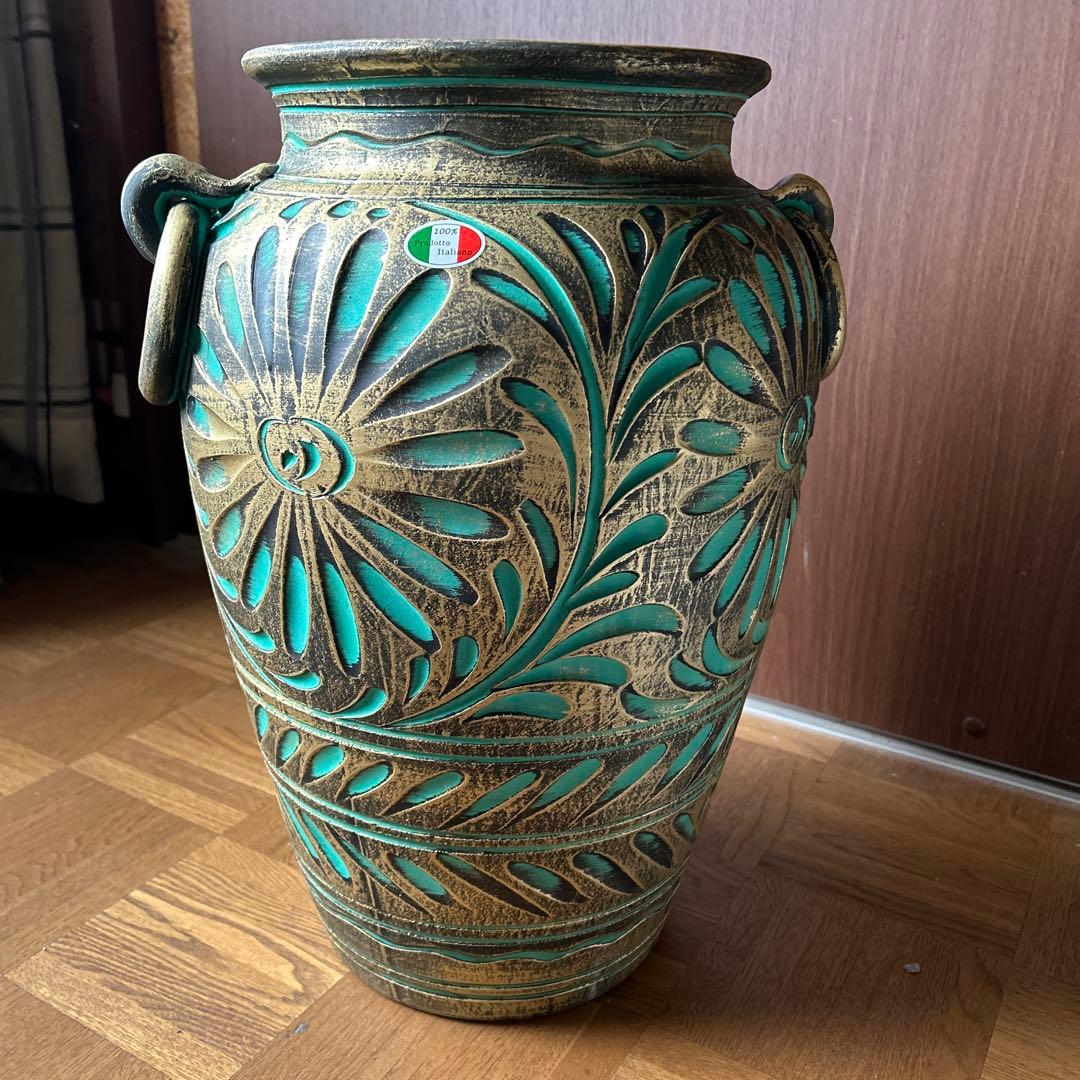 新品未使用　イタリア製傘立て　壺型　グリーン