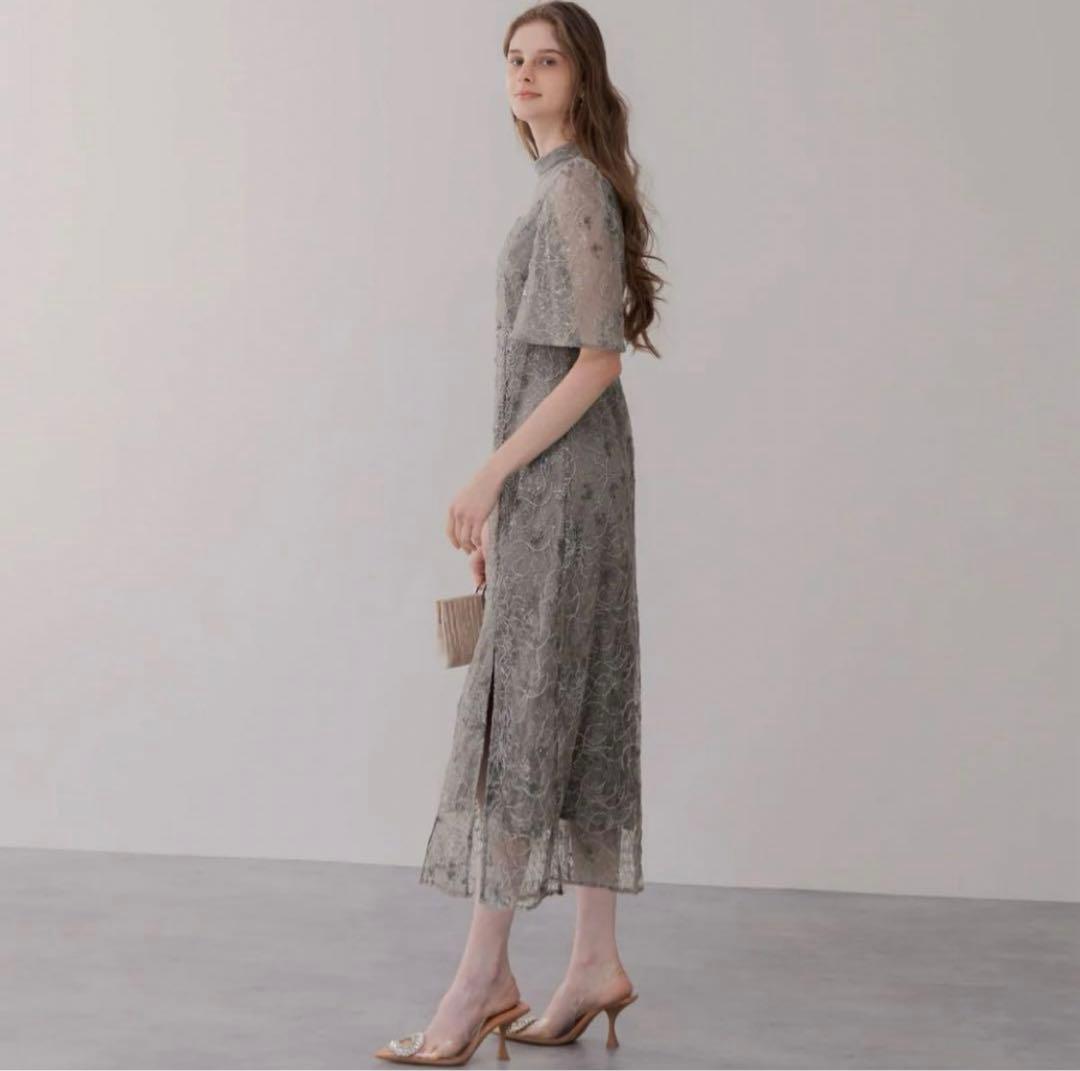 【美品】Leja 花柄刺繍スパンコールベロアスリットIラインドレス 結婚式