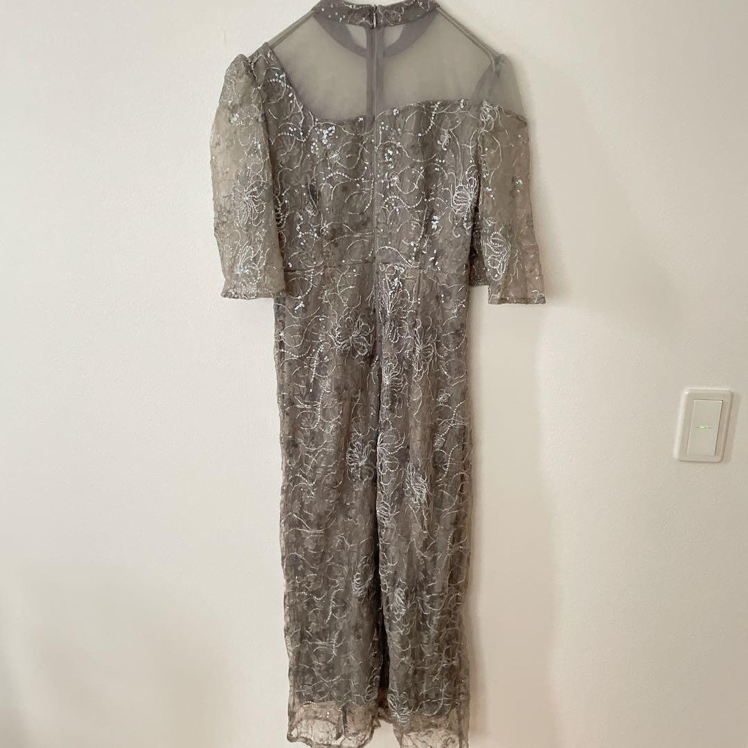 【美品】Leja 花柄刺繍スパンコールベロアスリットIラインドレス 結婚式