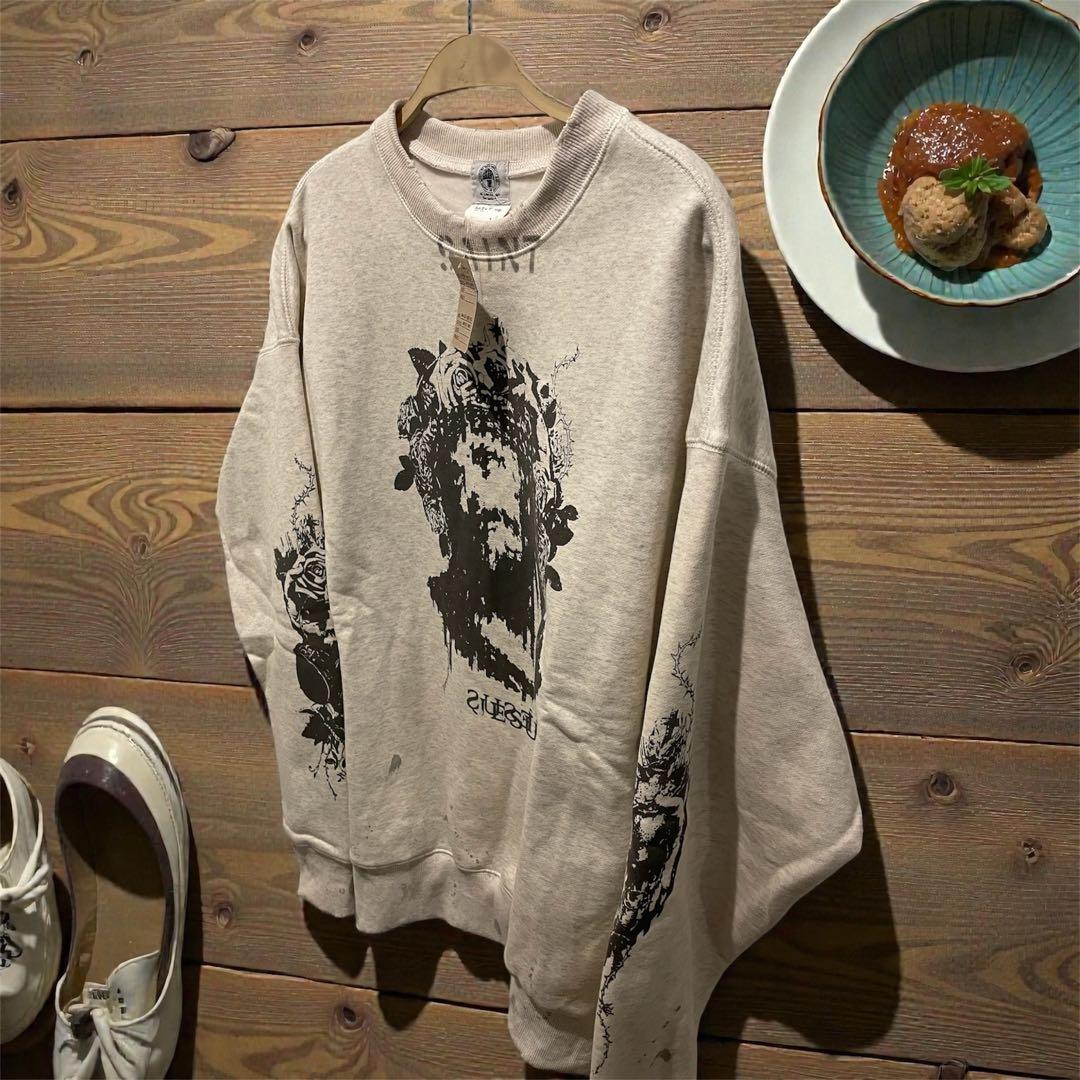 SAINT M××××オーバーサイズ グラフィックスウェット ダメージグレー