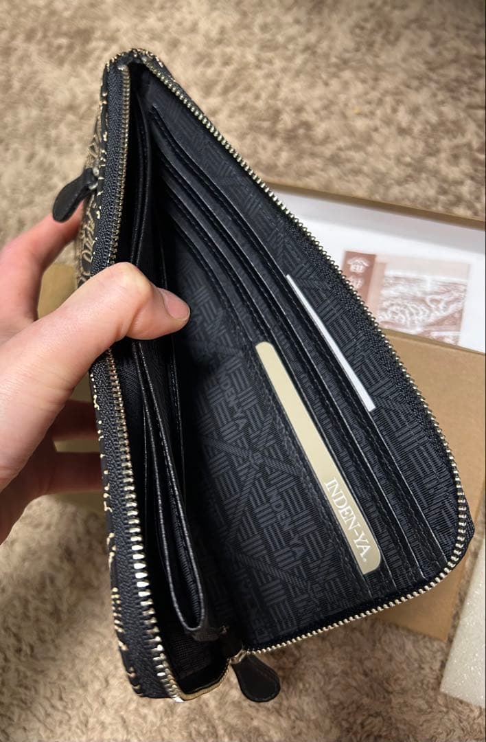 印傳長財布 L字ファスナー　 黒　花モチーフ