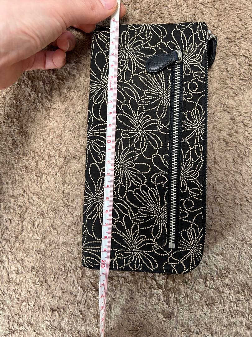 印傳長財布 L字ファスナー　 黒　花モチーフ