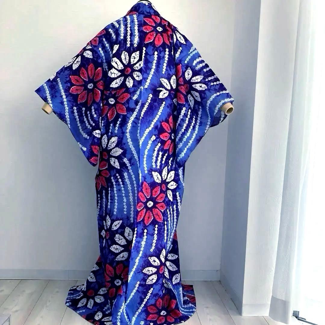 有松絞り　手縫い上質浴衣　レトロな大輪花模様　No.3-66