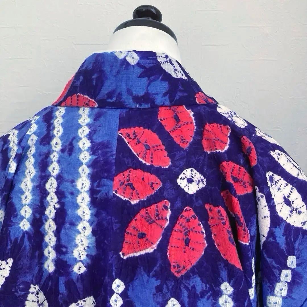 有松絞り　手縫い上質浴衣　レトロな大輪花模様　No.3-66