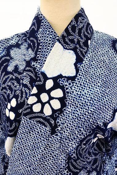 ★専用★美品 浴衣 有松絞り バチ衿 紺色 花文 身丈158cm 裄丈65cm