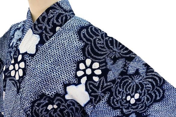 ★専用★美品 浴衣 有松絞り バチ衿 紺色 花文 身丈158cm 裄丈65cm