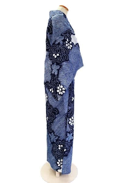 ★専用★美品 浴衣 有松絞り バチ衿 紺色 花文 身丈158cm 裄丈65cm