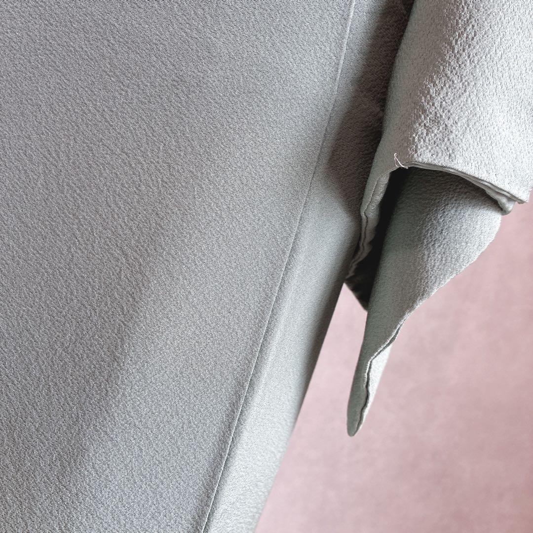 色無地　フルセット　着物　正絹　一つ紋　幻の染　岩石染　ブルー系　落款　N5