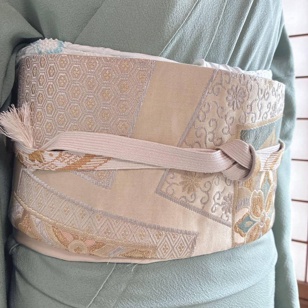 色無地　フルセット　着物　正絹　一つ紋　幻の染　岩石染　ブルー系　落款　N5