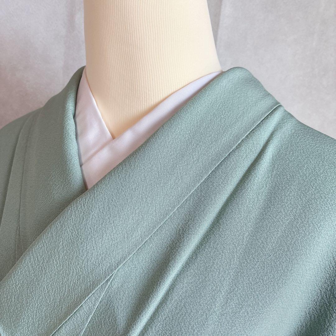 色無地　フルセット　着物　正絹　一つ紋　幻の染　岩石染　ブルー系　落款　N5