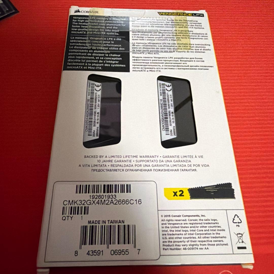 Corsair コルセア DDR4 32GB (16GB×2)2666MHz