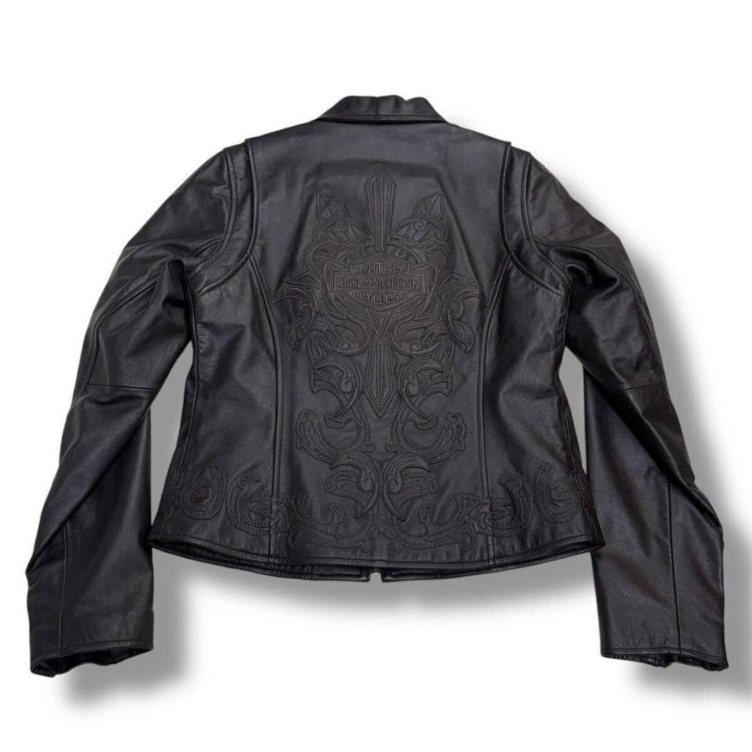 945【極美品】HARLEY DAVIDSON ライダースジャケット刺繍 黒