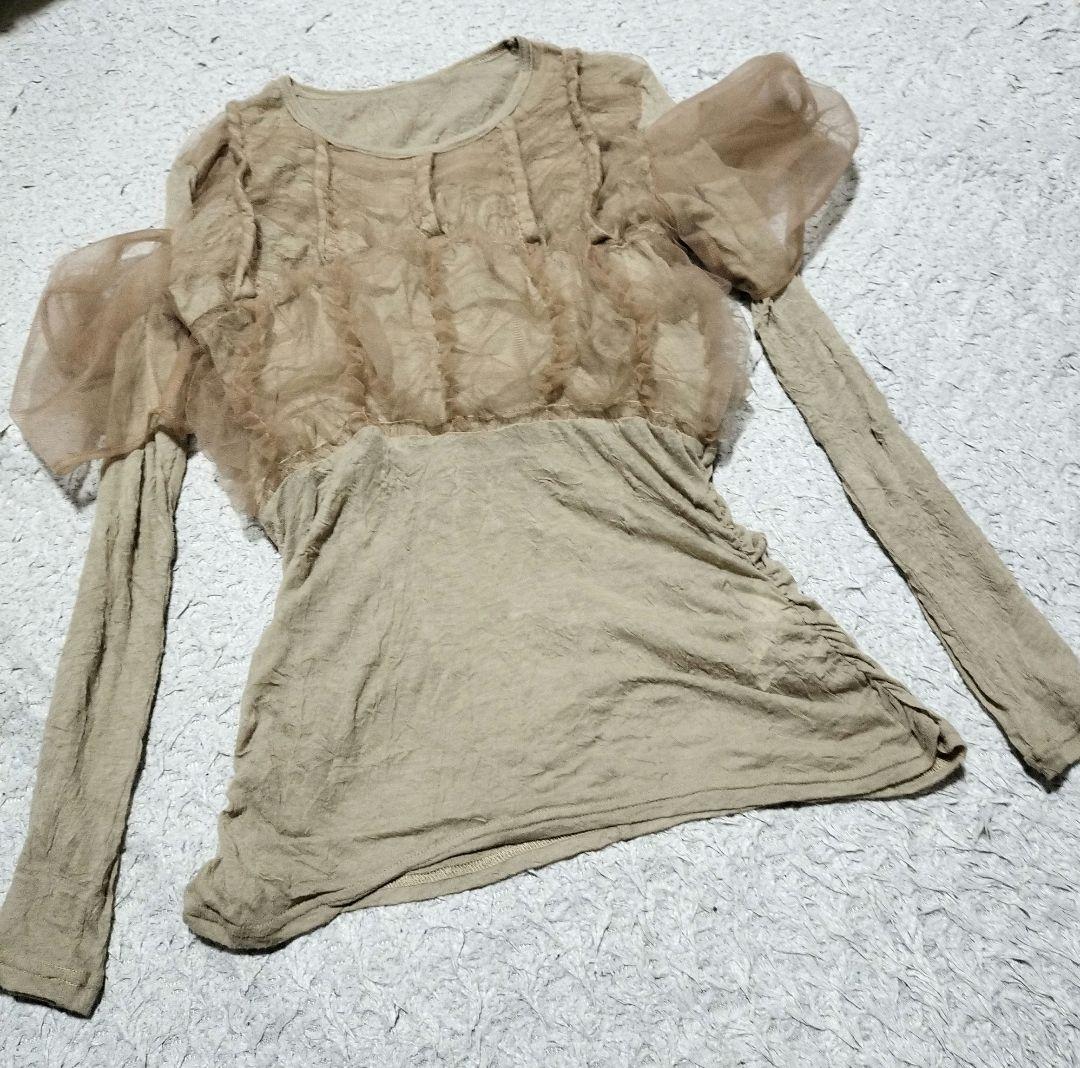 メゾンスペシャル シャーリングチュールコンビカットトップス カットソー