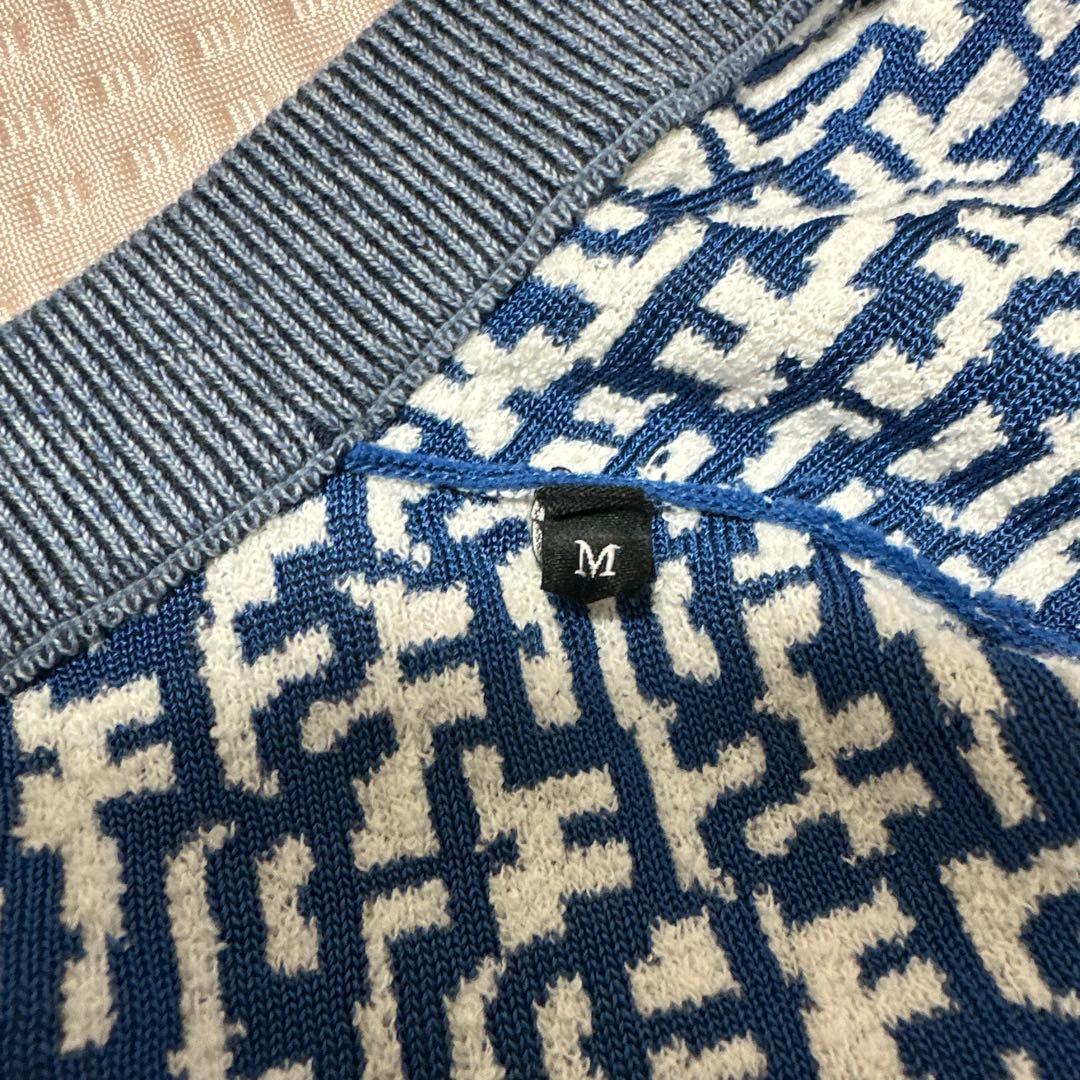 ディーゼル　ロゴ総柄 ジップアップ ニット ブルー/ホワイト A10197