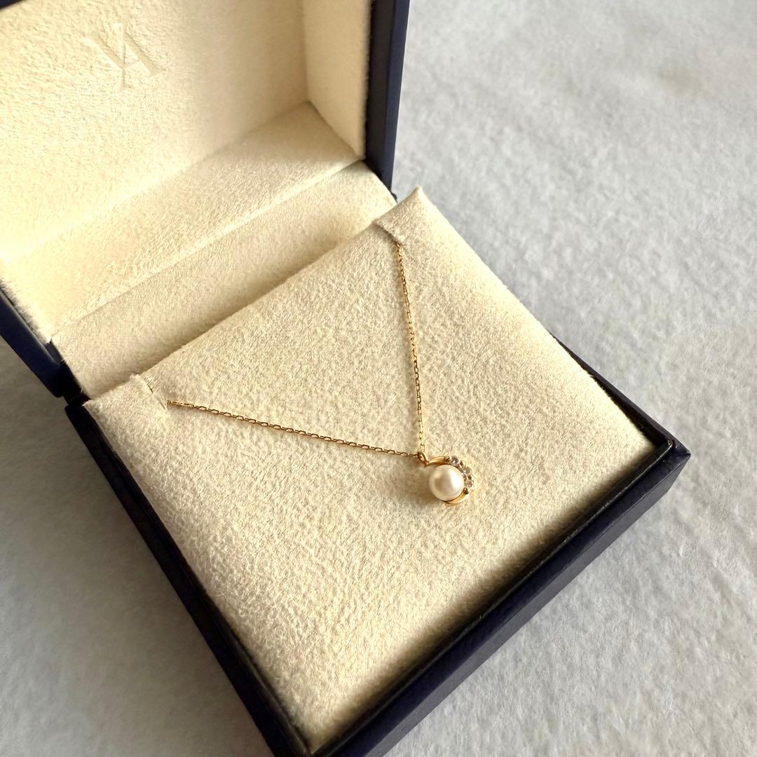 ヴァンドーム青山 K18 アコヤ パール ダイヤモンド ネックレス 三日月 真珠