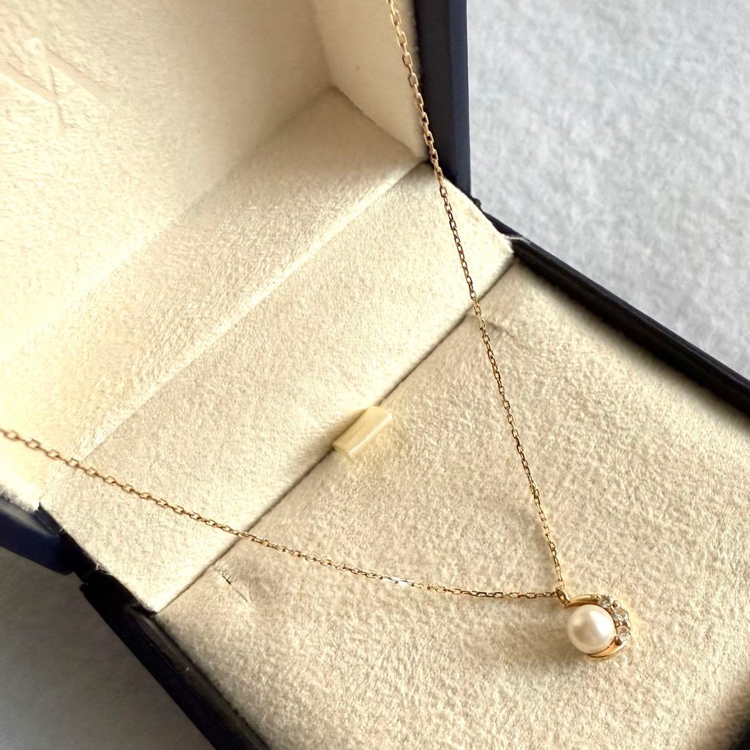 ヴァンドーム青山 K18 アコヤ パール ダイヤモンド ネックレス 三日月 真珠