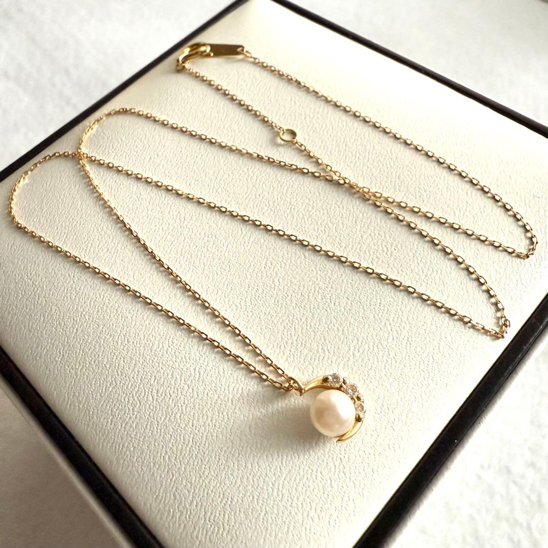 ヴァンドーム青山 K18 アコヤ パール ダイヤモンド ネックレス 三日月 真珠