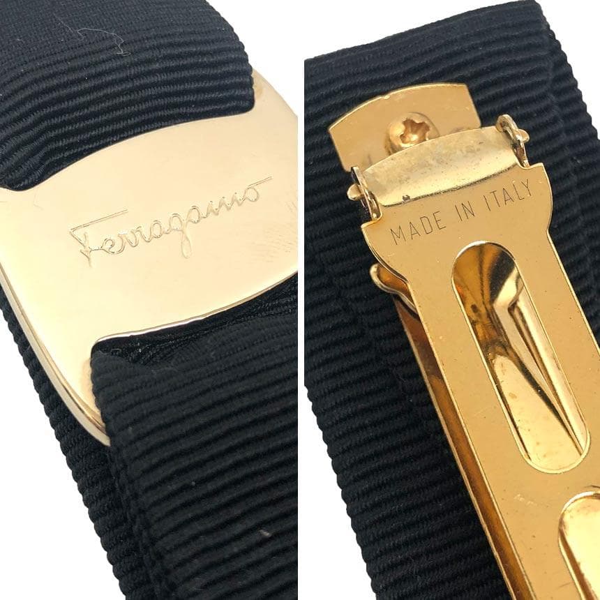 Ferragamo ブラック ヴァラ リボン バレッタ aq12263