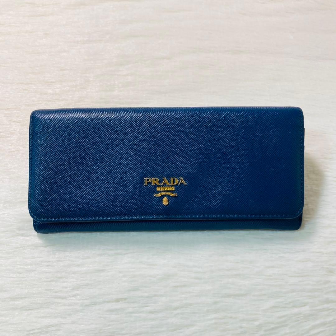 新年特別セール　PRADA プラダ　長財布　折りたたみ　紺　ネイビー　レザー