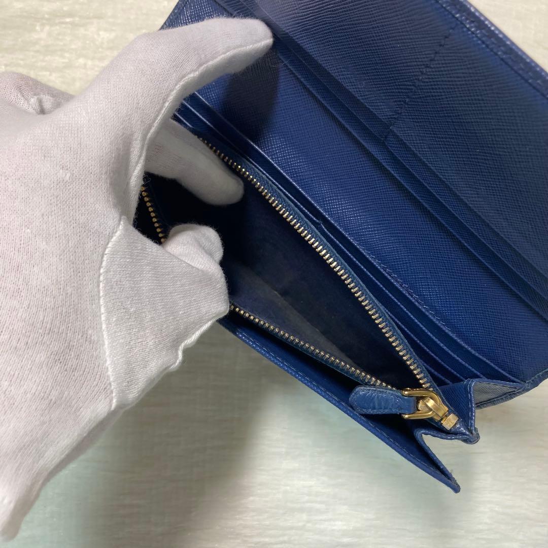 新年特別セール　PRADA プラダ　長財布　折りたたみ　紺　ネイビー　レザー
