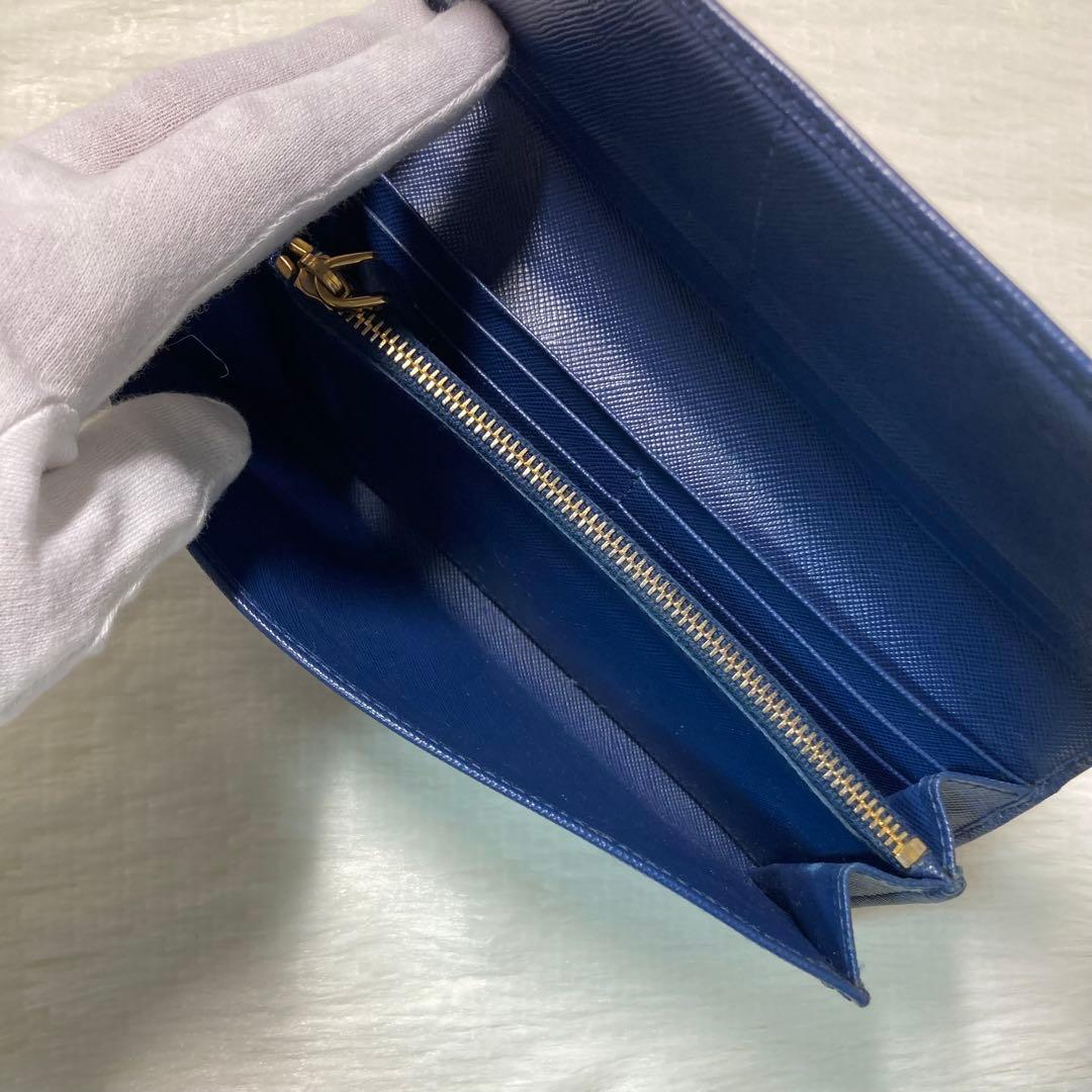 新年特別セール　PRADA プラダ　長財布　折りたたみ　紺　ネイビー　レザー