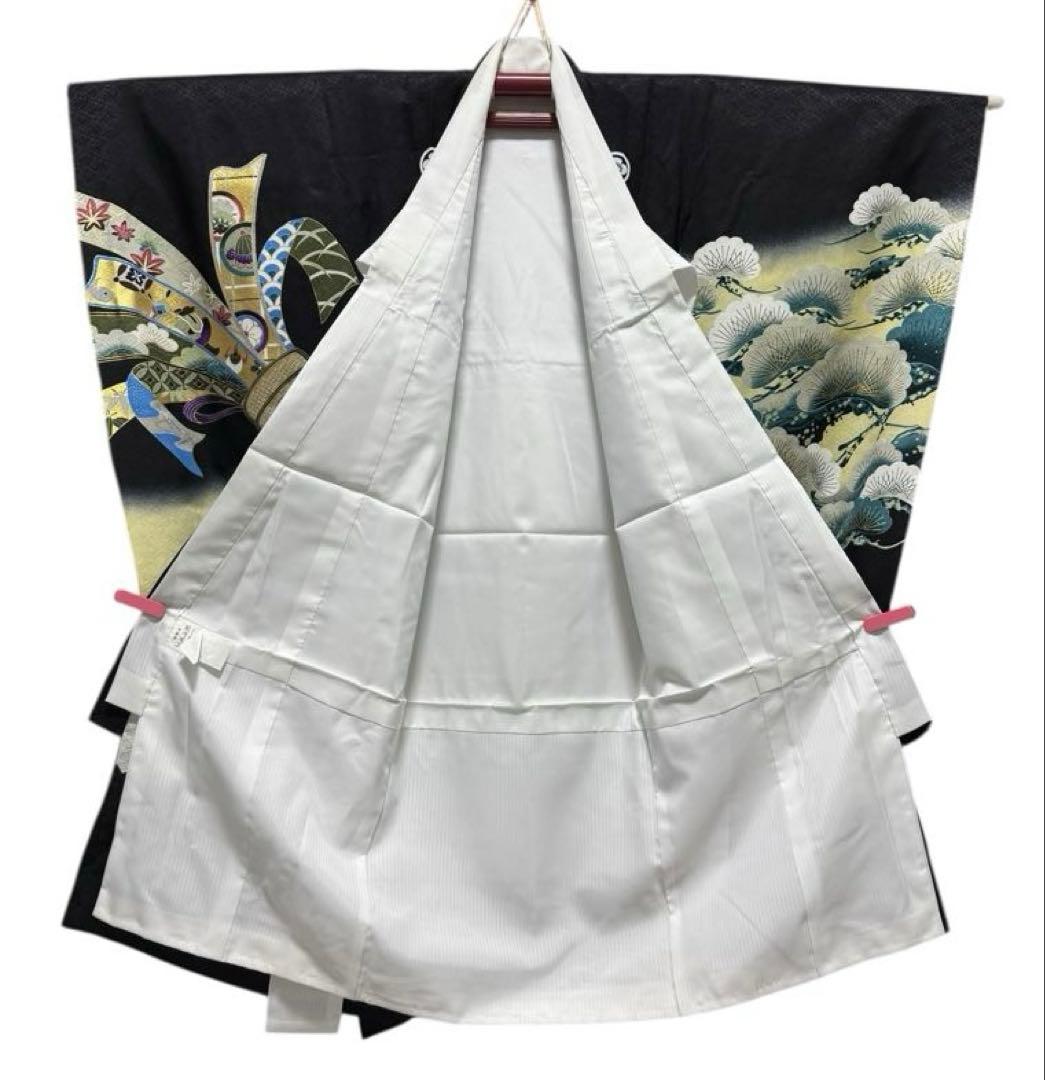 正絹　お宮参り一つ身着物、長襦袢セット　男の子　黒系　鷹柄