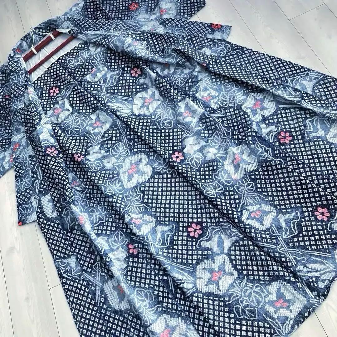 有松鳴海絞り　絞り浴衣　グレー　暈し　手縫い身丈162cm No.1-100