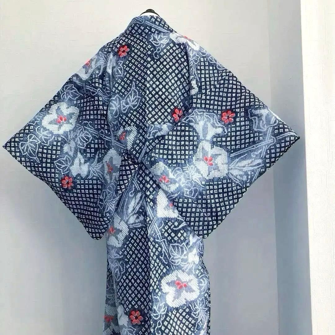 有松鳴海絞り　絞り浴衣　グレー　暈し　手縫い身丈162cm No.1-100