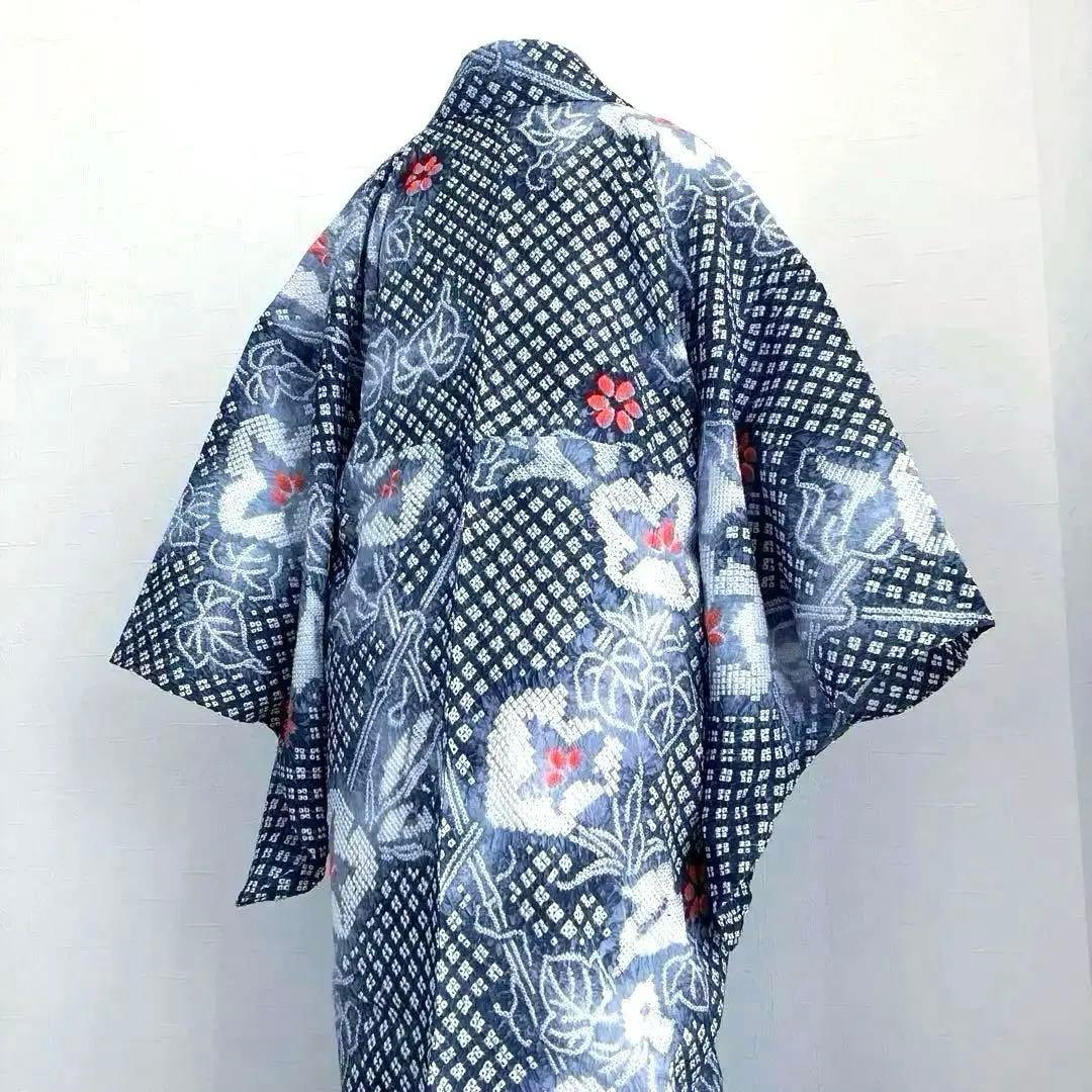 有松鳴海絞り　絞り浴衣　グレー　暈し　手縫い身丈162cm No.1-100