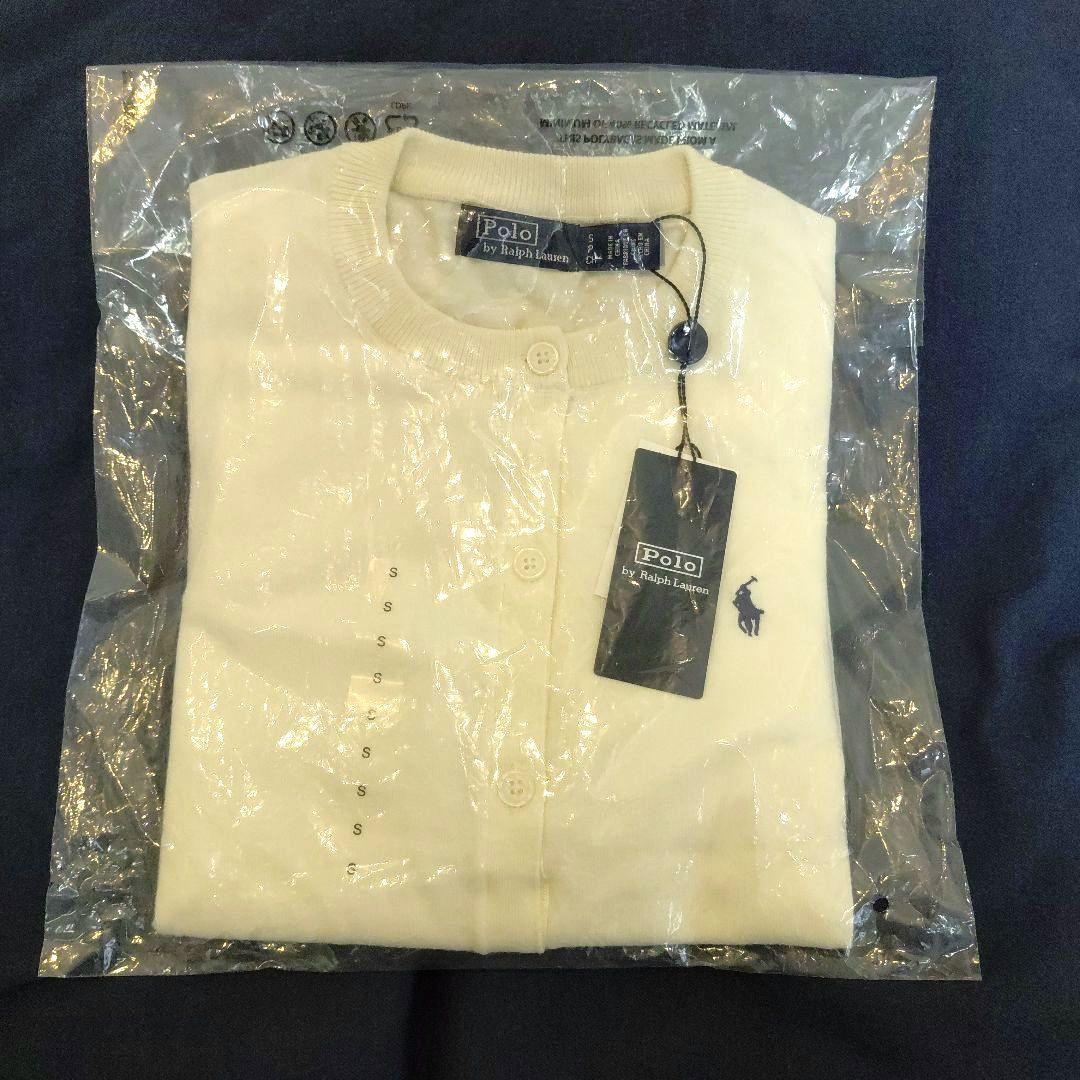 匿名配送【S】ポロラルフローレン コットン クルーネック カーディガン クリーム