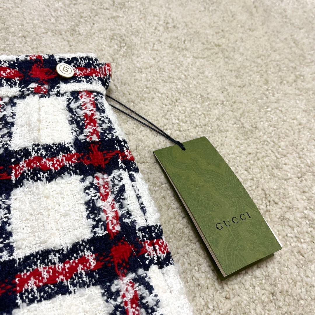 新品 GUCCI ショートパンツ ハイウエスト ツイード チェック 42 GG