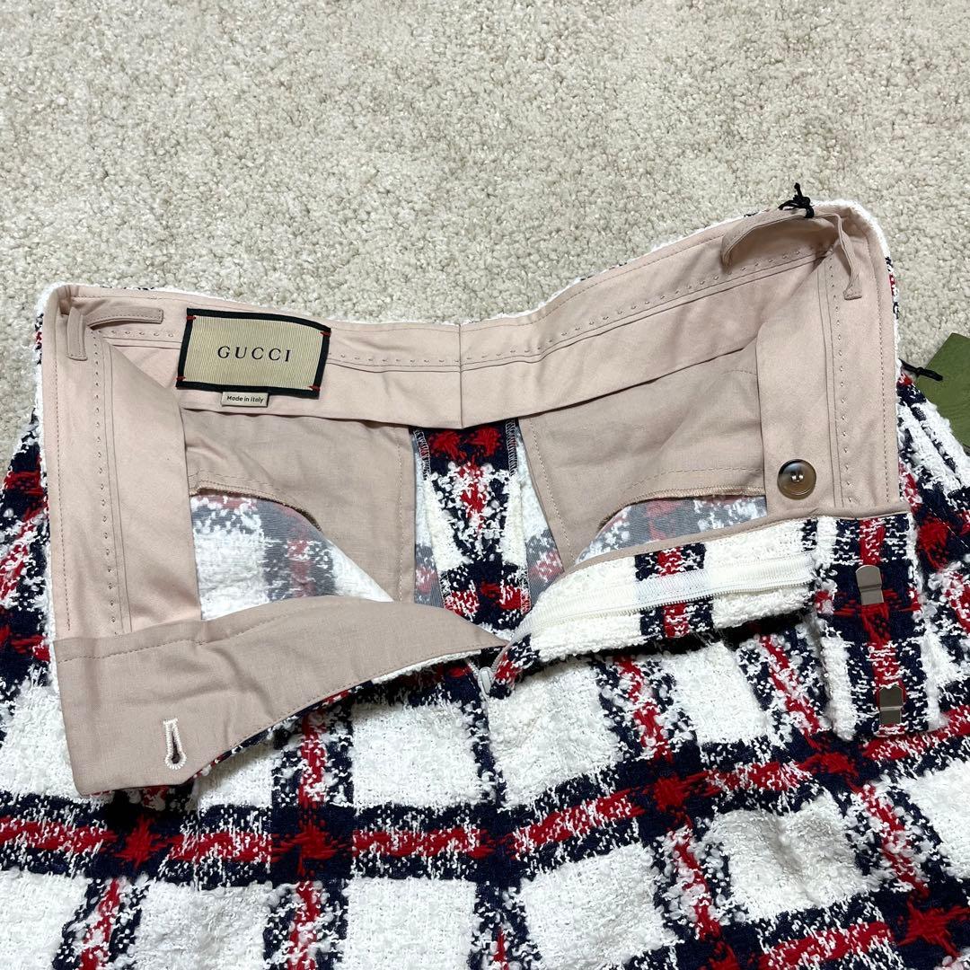 新品 GUCCI ショートパンツ ハイウエスト ツイード チェック 42 GG