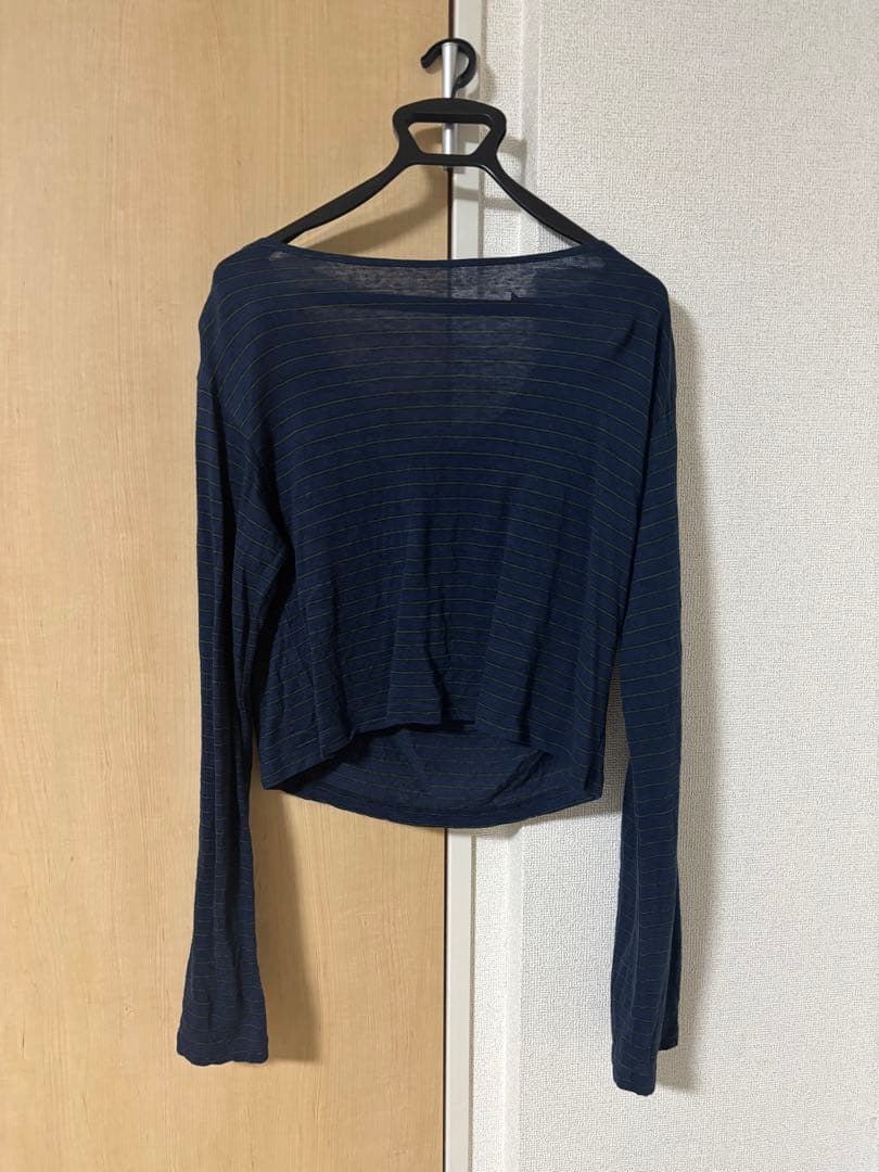 【お値下げ】リネンボーダー ショートカットソー　BACCA ネイビー