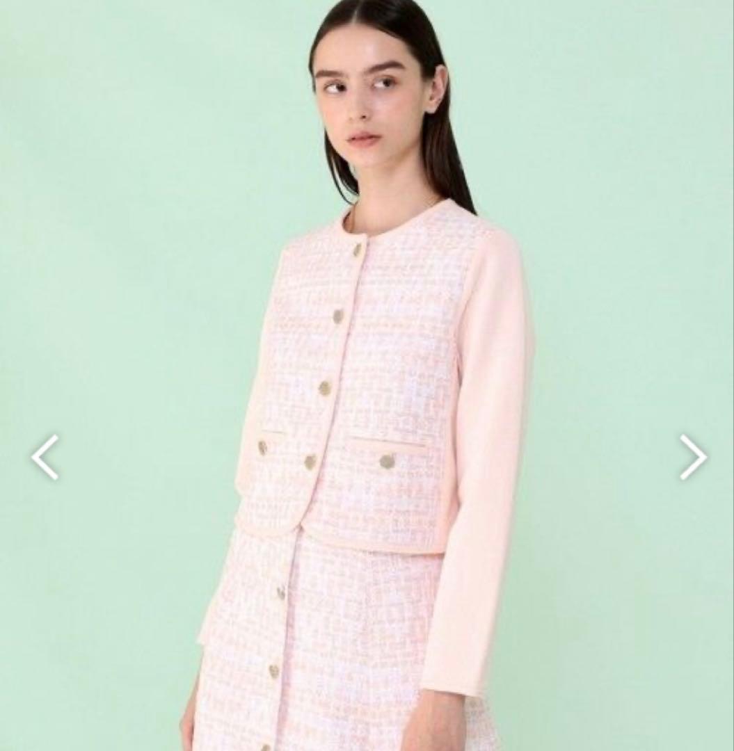 【ANAYI】新品未使用　25SS　サーモンピンクツイードコンビカーディガン