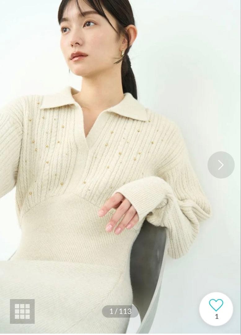 LAGUNAMOON ケーブルビジューIラインニットワンピース アイボリー 新品