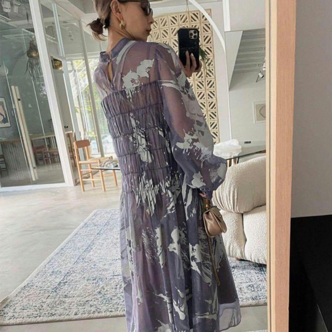 Ameri　RUBBER PAINT ART SHEER DRESS