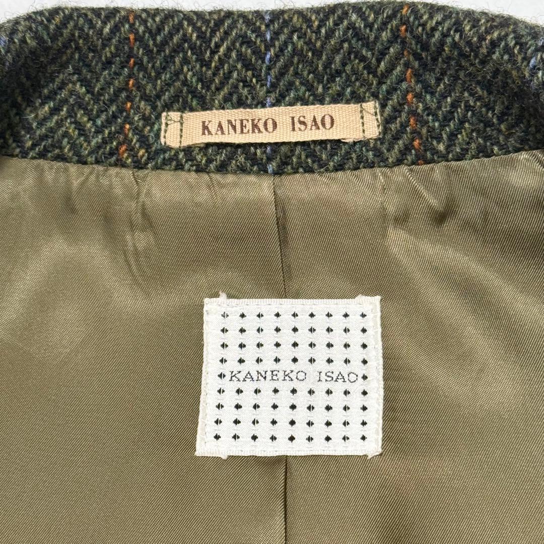 【カネコイサオ】美品テーラードジャケット　異素材　金ボタン　チェック柄　ツイード