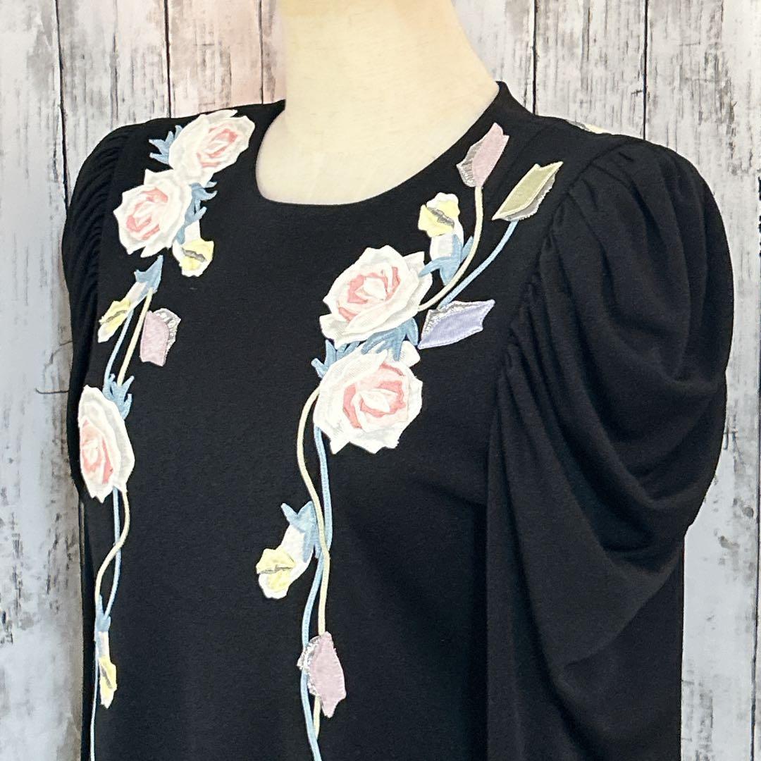 極美品【ミズレイコ】ローズ刺繍ロングワンピース 日本製 ヴィンテージ