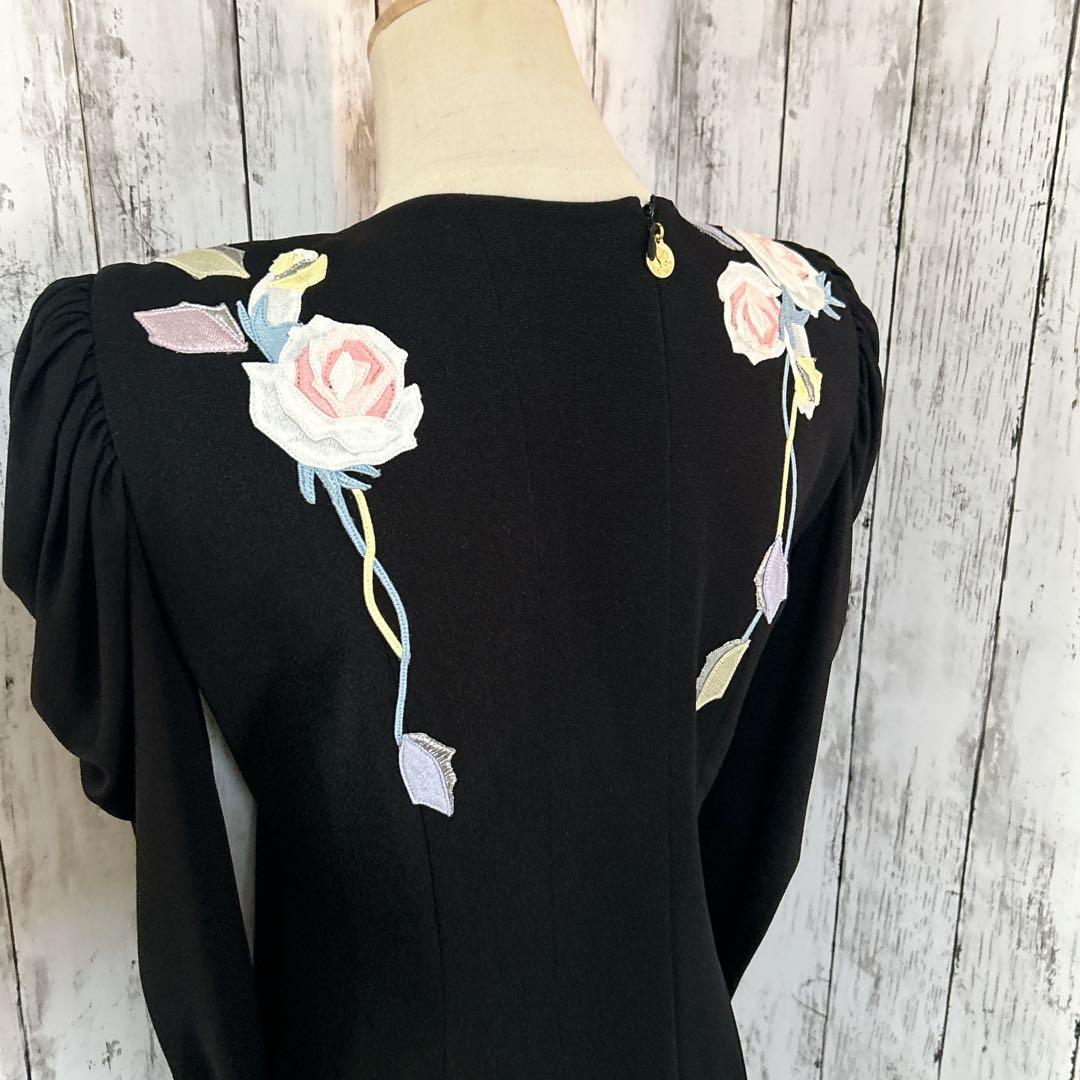 極美品【ミズレイコ】ローズ刺繍ロングワンピース 日本製 ヴィンテージ