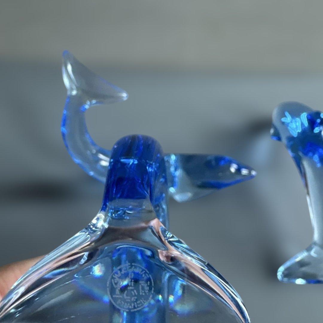 Baccarat 青色ガラス製イルカの彫刻