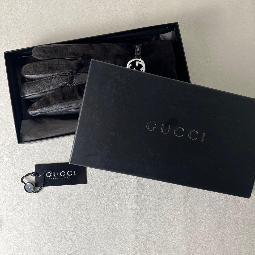 美品 GUCCI 手袋　グローブ　インターロッキング GG レザー　カシミヤ