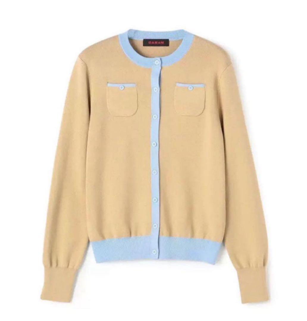 CABaN コットンカシミヤ バイカラークルーネックカーディガン