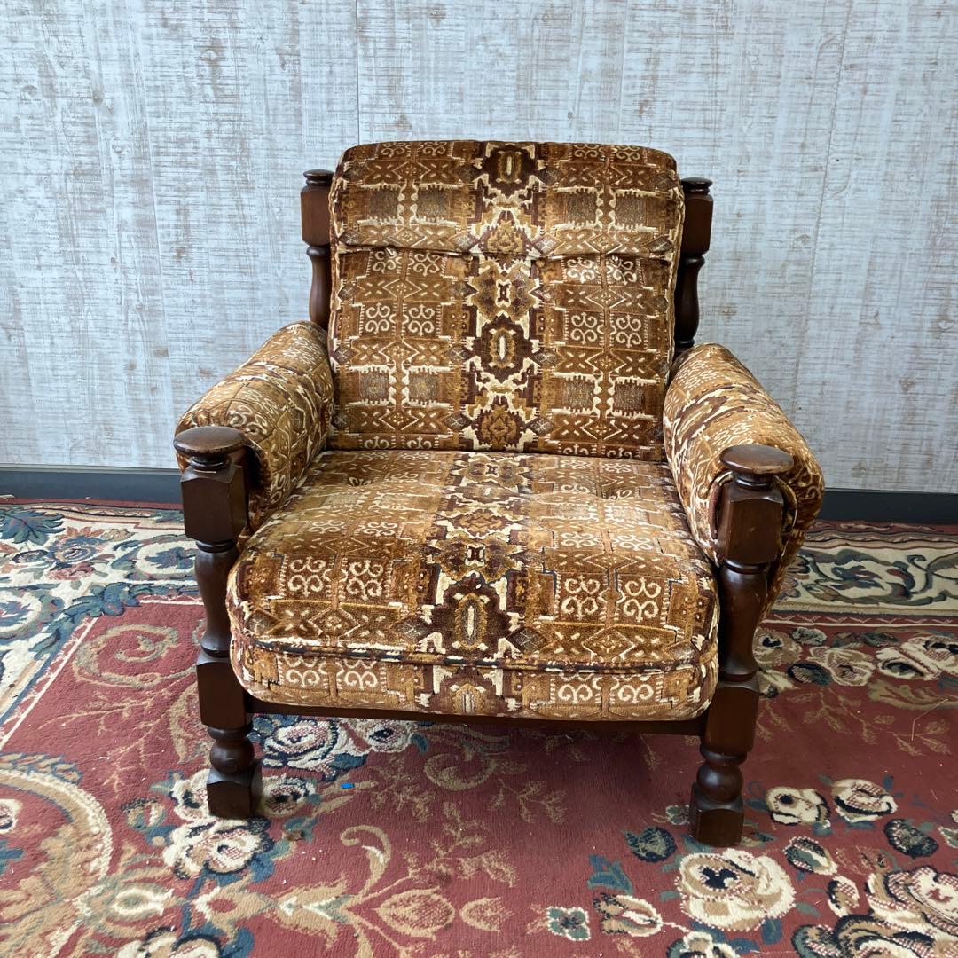 昭和レトロ マルニ 花柄ベロアチェア 一人掛けソファ アームチェア アンティーク