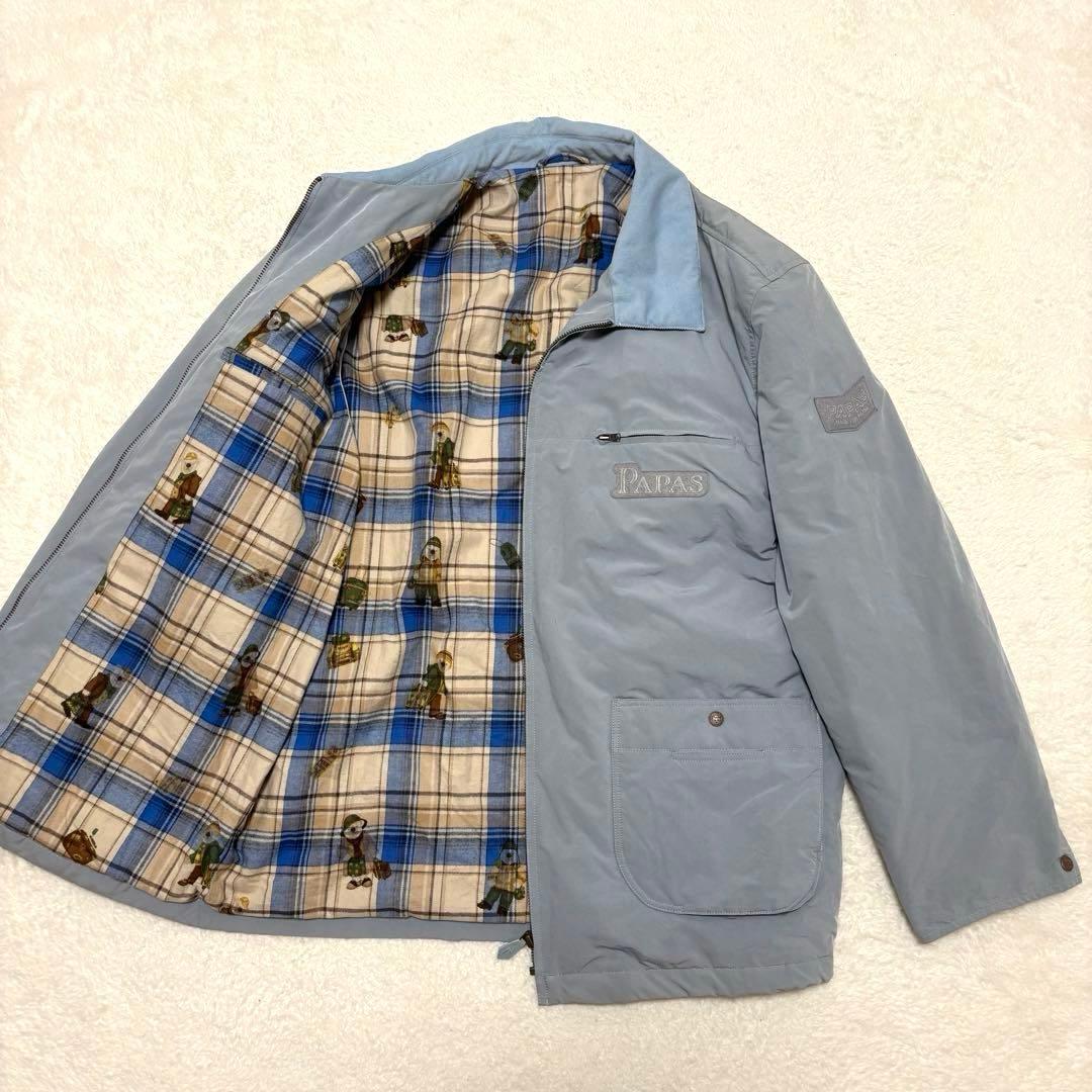 希少 PAPAS ダウンジャケット パパスベア柄 ロゴ刺繍 ライトブルー