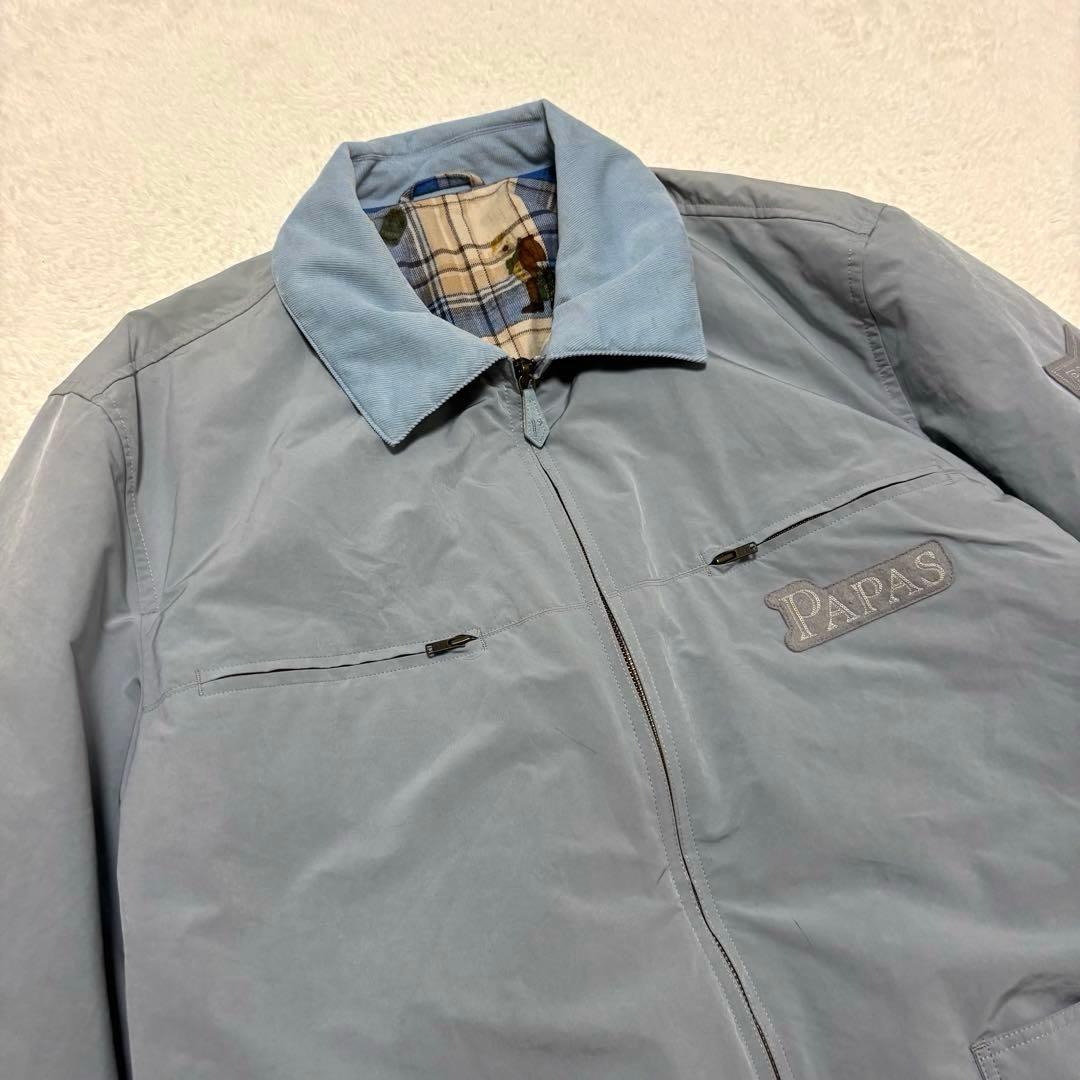 希少 PAPAS ダウンジャケット パパスベア柄 ロゴ刺繍 ライトブルー
